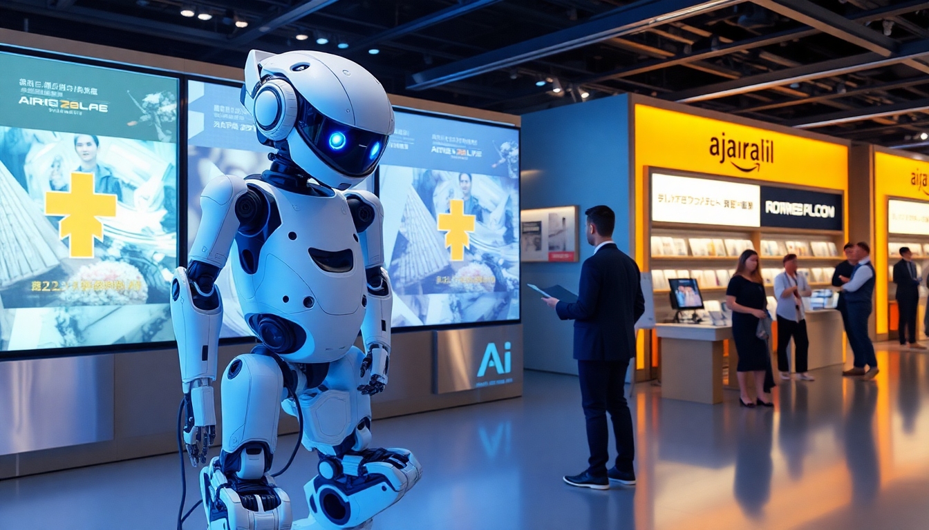 ファストフード店舗でのAI技術導入を表現したAI自動調理システム、オーダーディスプレイ、ロボット、データ分析画面が見えるスマートレストランのキッチン