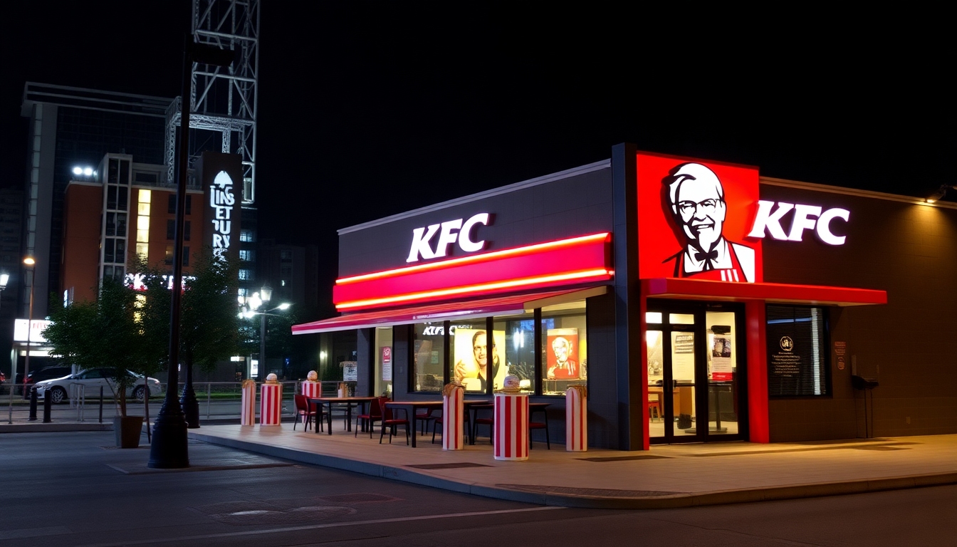 ファストフード業界の大手リーダー企業のシンボルとしてマクドナルド、KFC、バーガーキング、スターバックスなどの有名チェーン店が立ち並ぶ都市景観